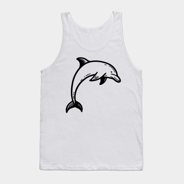 Stick Figure of a Dolphin in Black Ink Tank Top by WelshDesigns